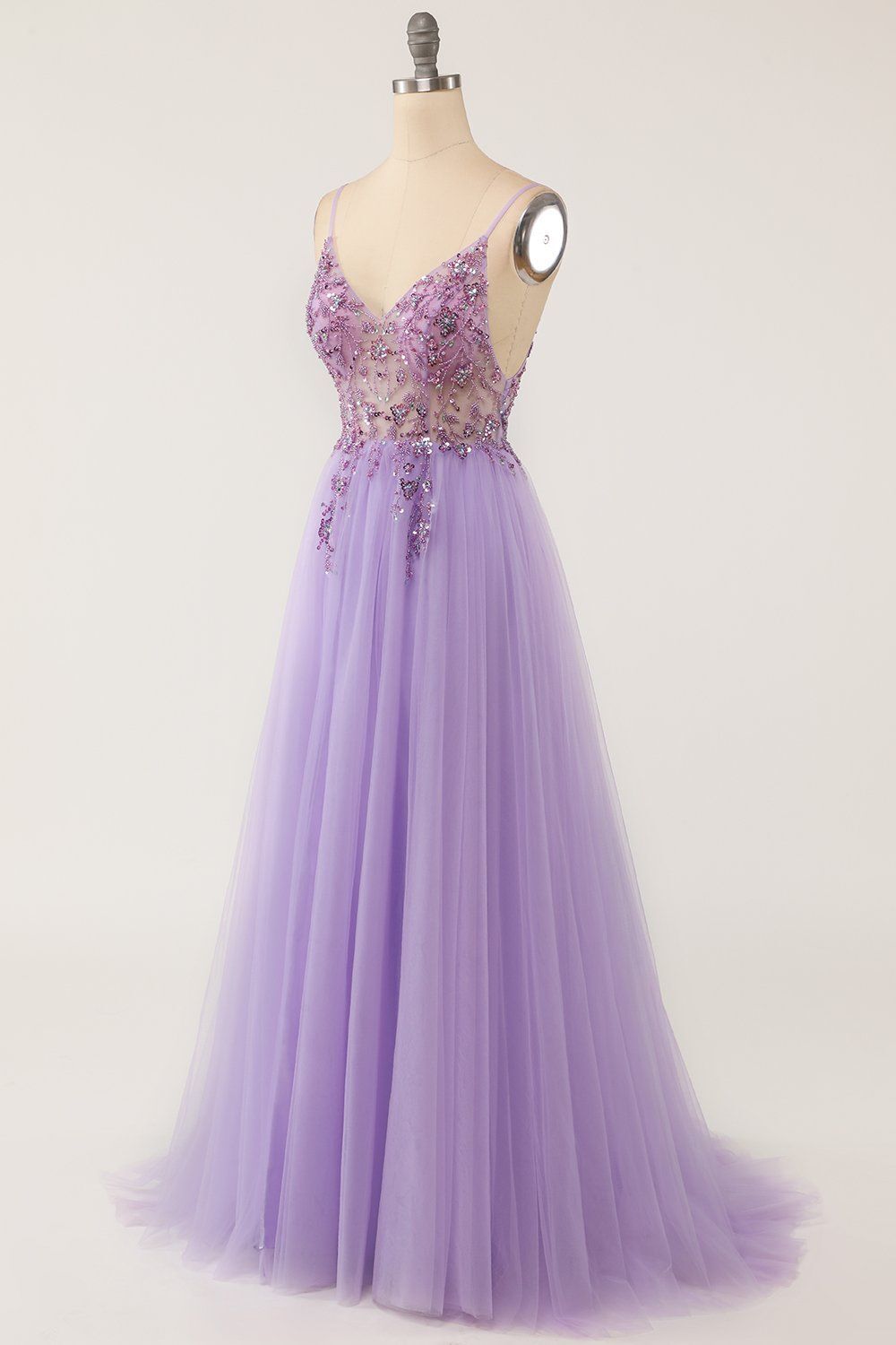 Light Purple A-line Beaded Long Formal HZ0307