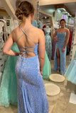 Glitters Blue Sequin Cowl Neck Mermaid Long Formal HZ0307