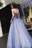Off the Shoulder Blue Long Prom HZ0307