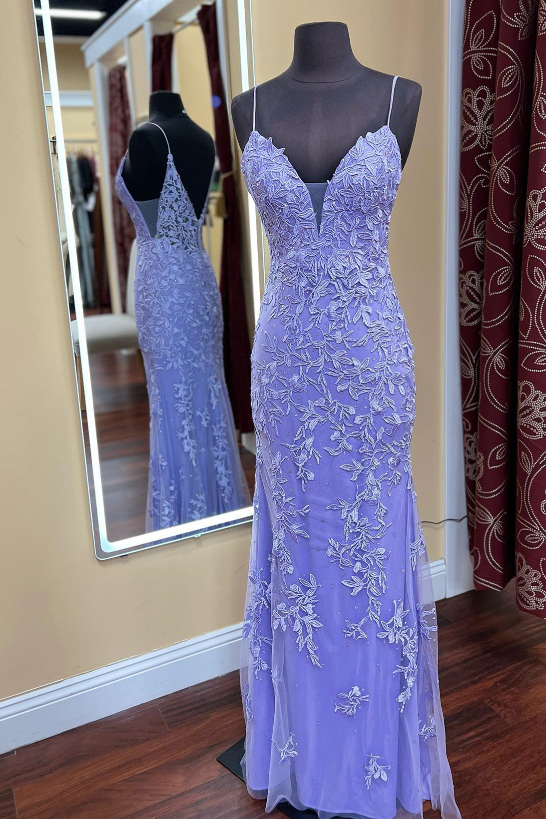 Blue Lace Appliques Mermaid Straps Long Formal HZ0307