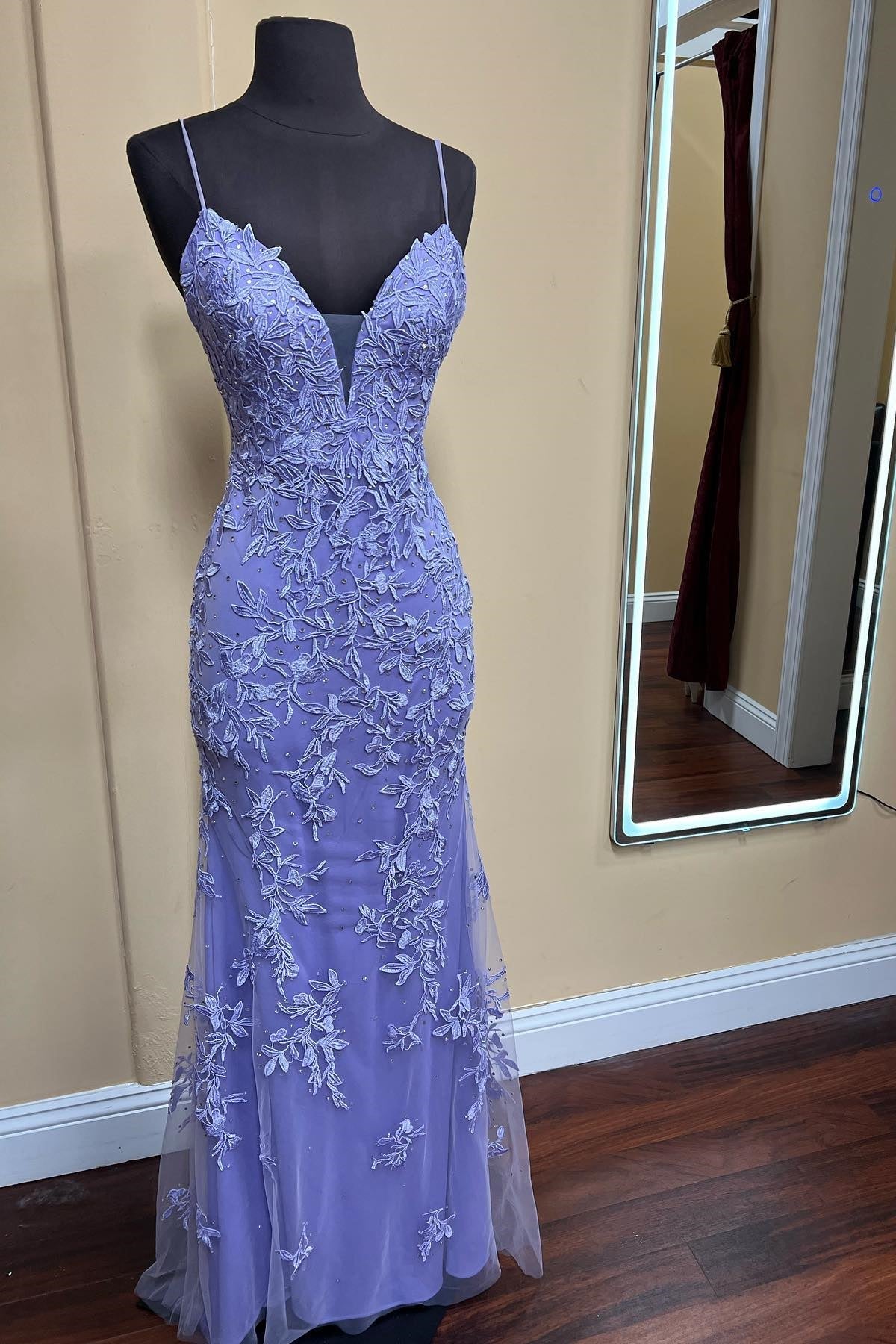 Blue Lace Appliques Mermaid Straps Long Formal HZ0307