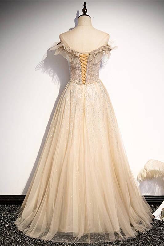 Off the Shoulder Champagne Long Party HZ0307