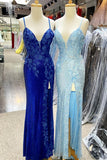 Gorgeous Royal Blue Sequins Mermaid Long Formal HZ0307