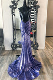 Stunning Purple Sequins Mermaid Backless Long Formal HZ0307