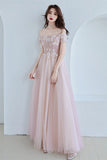 Off the Shoulder Pink Long Prom Dress with HZ0307