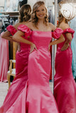 Elegant Hot Pink Mermaid Off the Shoulder Long Formal HZ0307