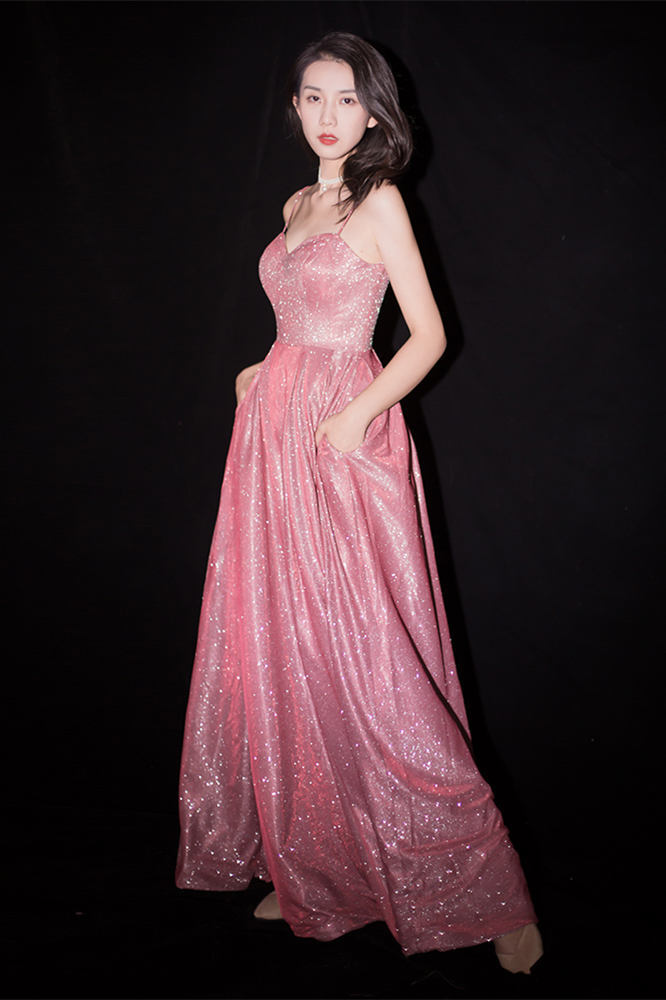 Spaghetti Straps Watermelon Long Prom HZ0307