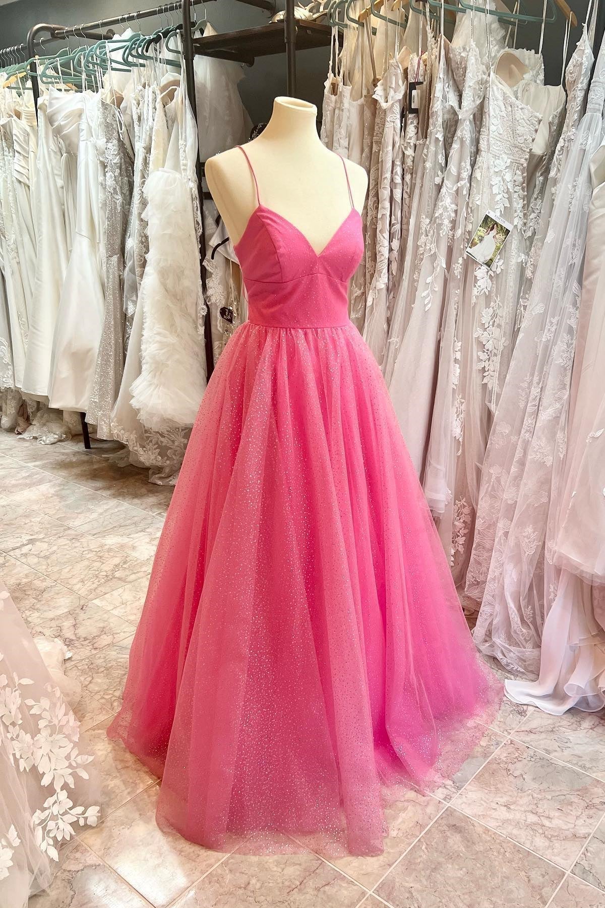 Straps Hot Pink A-line Long Formal HZ0307