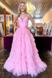 Light Blue Tiered Layers A-line Long Formal HZ0307