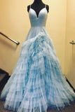 Light Blue Tiered Layers A-line Long Formal HZ0307
