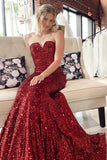 Red Sequin Strapless Mermaid Long Prom HZ0307