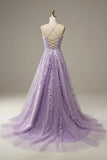 Spaghetti Straps A-Line Tulle Lace Prom HZ0307