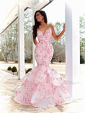 LTP0777,Light pink embroidery prom dresses trumpet long evening formal HZ0307