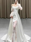 LTP1830,Brilliant Ivory Silk Satin Lace Wedding Dresses, Unique Design Good Quality Wedding HZ0307