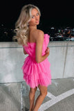 Hot Pink Homecoming Dress - Strapless A-Line Short Party HZ0307