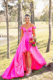 Off the Shoulder Hot Pink High Low Party HZ0307
