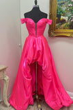 Off the Shoulder Hot Pink High Low Party HZ0307