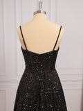 Black Sequin Corset A-line Long Prom HZ0307