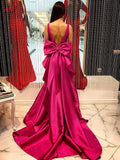 LTP0771,Hot pink bowknot satin mermaid prom dresses open back long evening HZ0307