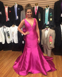 LTP0771,Hot pink bowknot satin mermaid prom dresses open back long evening HZ0307