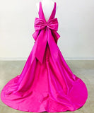 LTP0771,Hot pink bowknot satin mermaid prom dresses open back long evening HZ0307