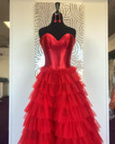 Sweetheart Corset Black Tiered Ruffles Long Formal HZ0307