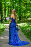 Off the Shoulder Fuchsia Sequin Mermaid Long Dress with HZ0307