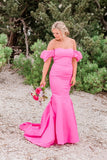 Hot Pink Strapless Mermaid Long Party Dress with Short HZ0307